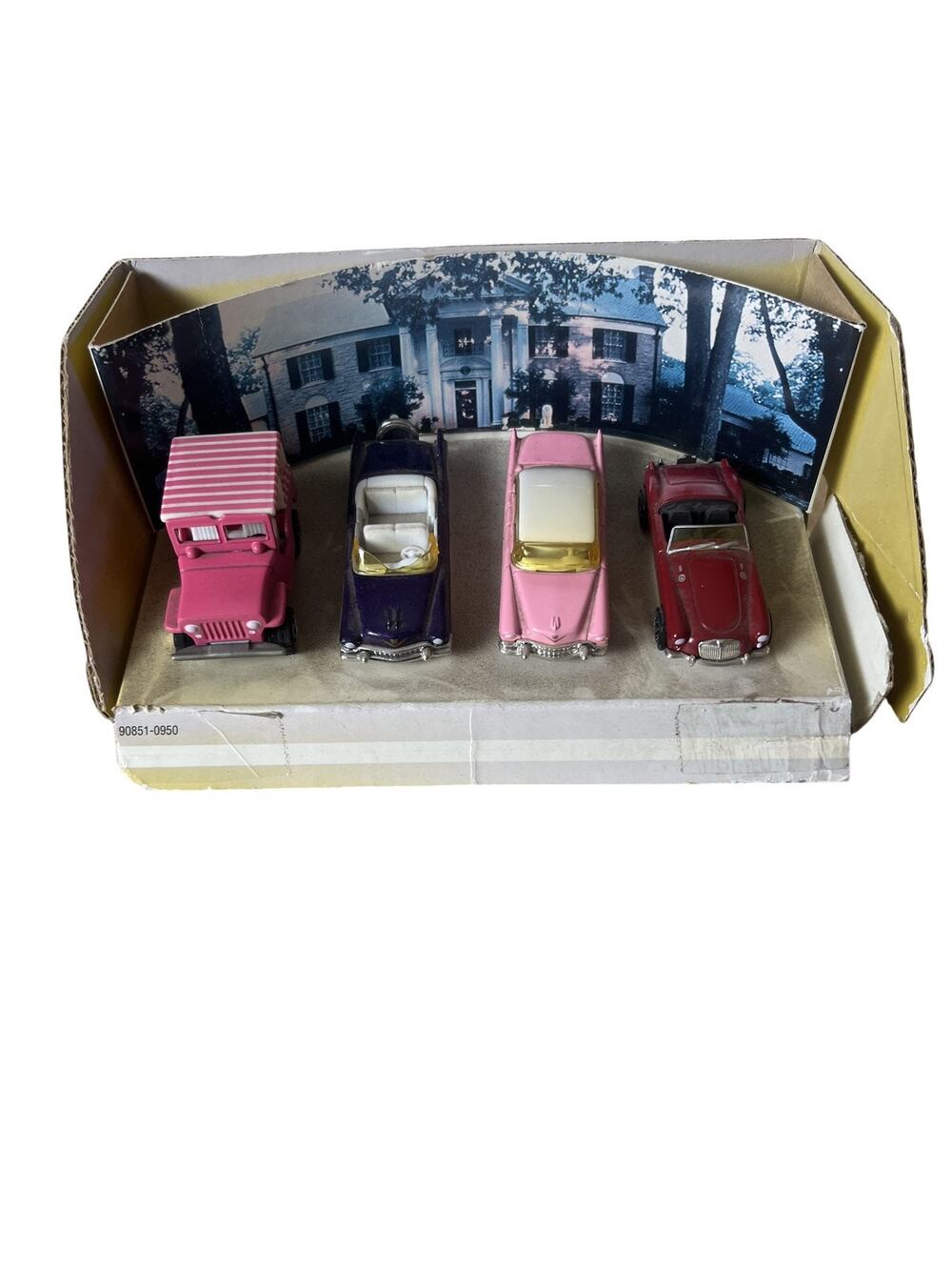 Diecast Toy Car Lot Of 4 Pink Purple Red Mini Cars In Display Box Collectible